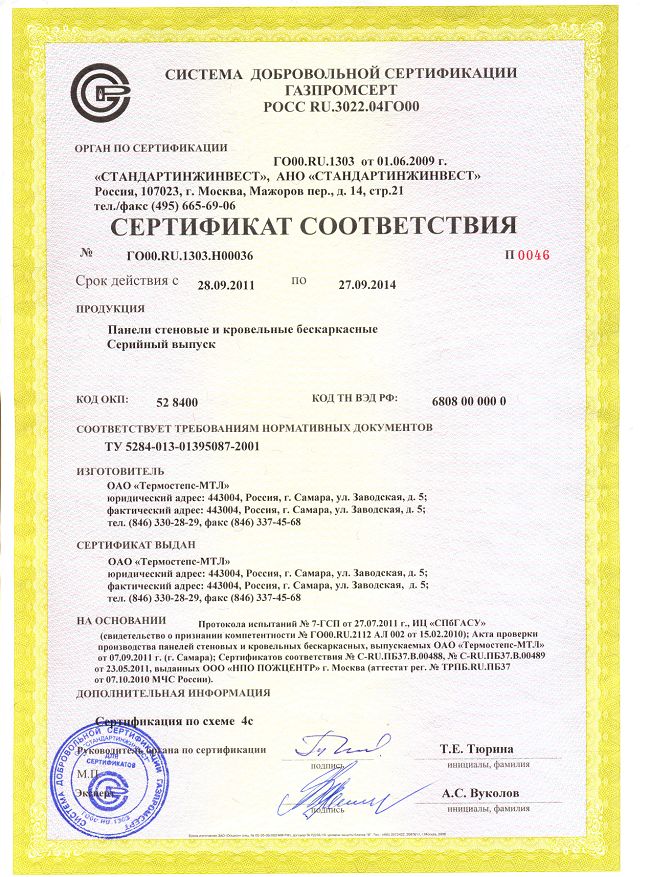Сертификат Thermopanel
